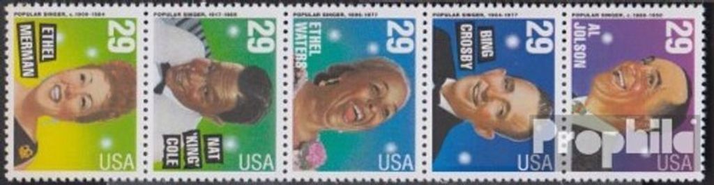 Briefmarken USA 1994 Mi 2486-2490 Fünferstreifen (kompl.Ausg.) postfrisch Amerikanische Musikgeschichte