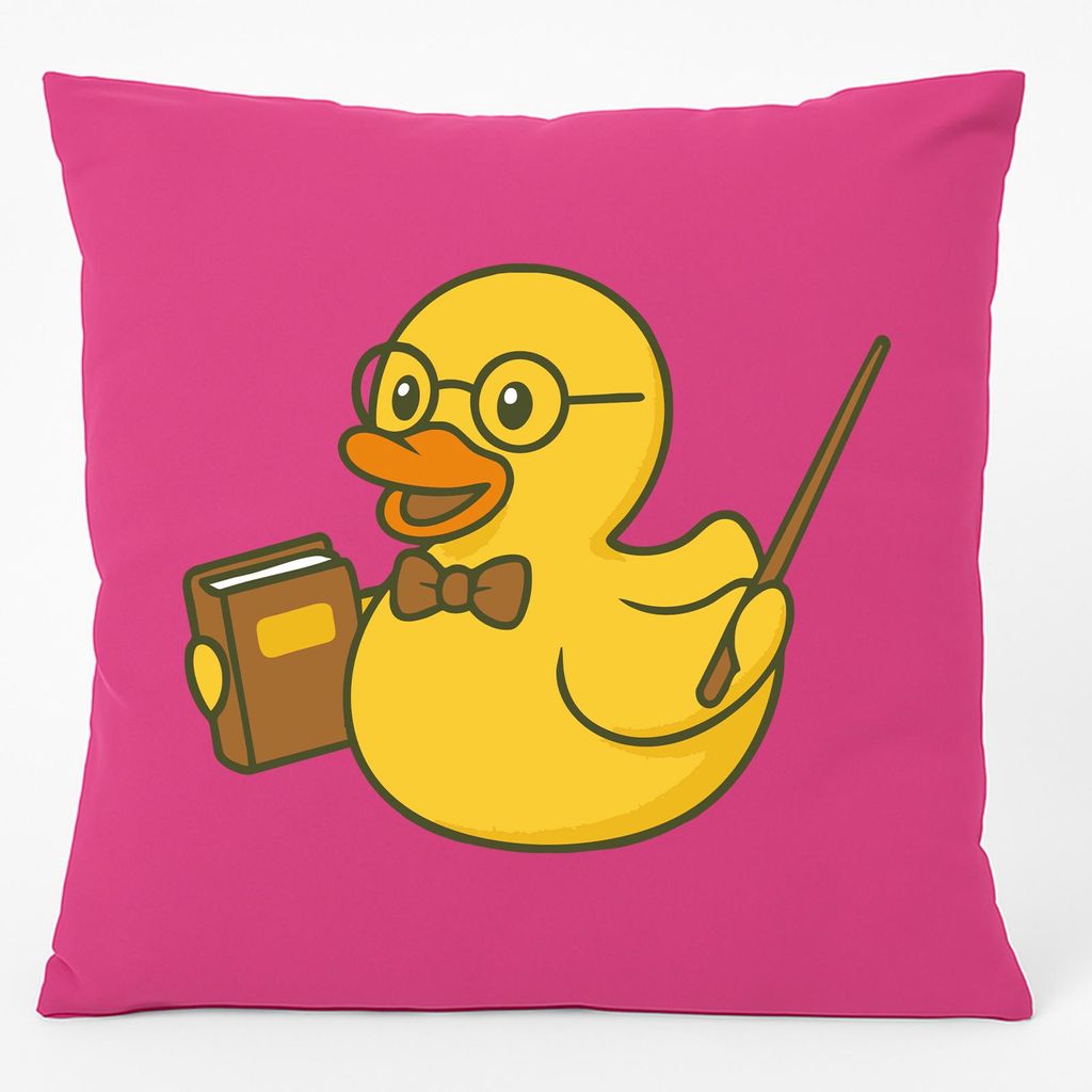 Huuraa Kissen Quietscheente Lehrer Comic Gummiente 40x40cm mit Füllung Fuchsia Baumwolle Dekokissen Geschenkidee