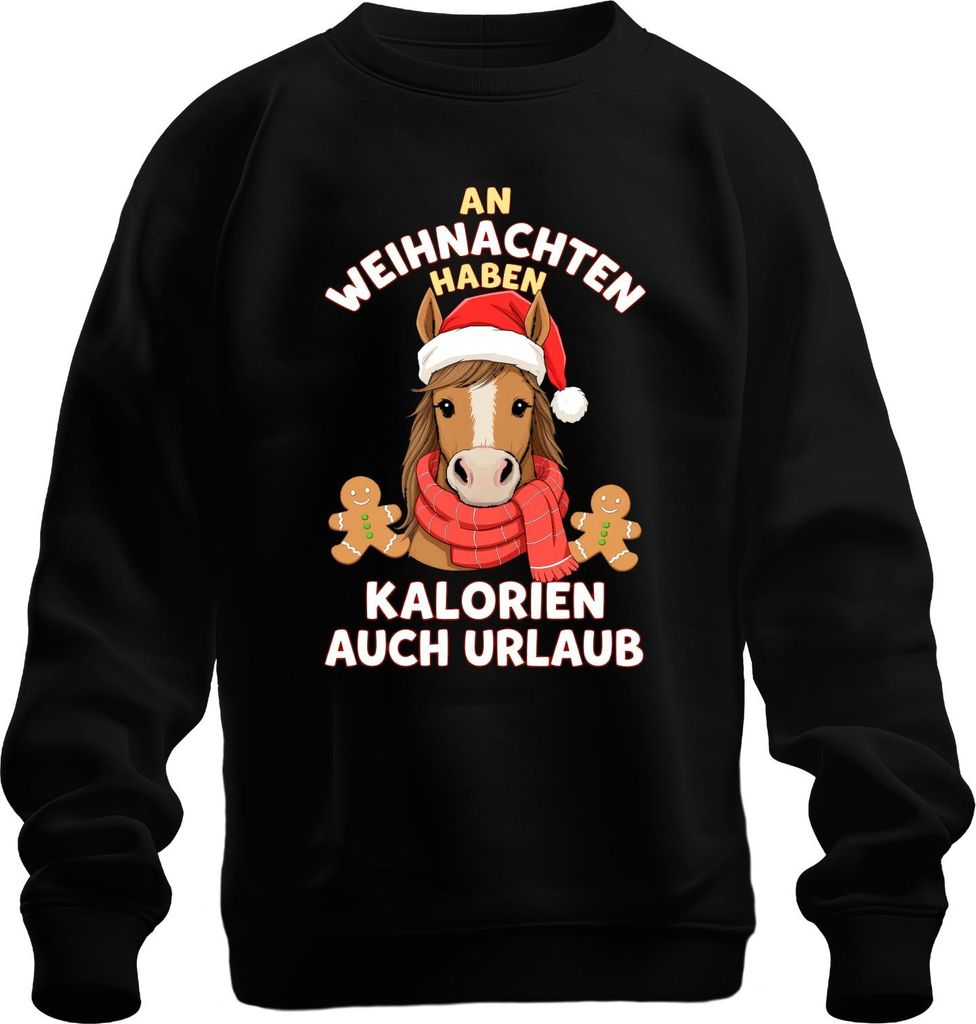 An Weihnachten haben Kalorien auch Urlaub Pferd Reiter lustig Uni Sweatshirt Pullover, Schwarz, L