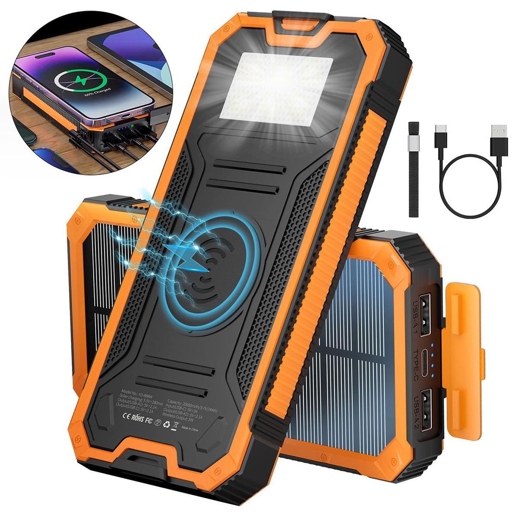 Solar Powerbank, Tragbares Ladeger?t, Solar Ladeger?t,20000mAh Power Bank, Schnellladefunktion, LED-Taschenlampe & SOS-Licht