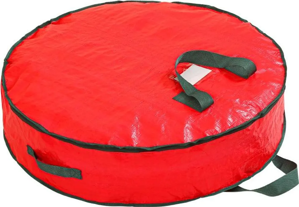Borsa Porta Ghirlanda Natalizia Angoily Rossa – Contenitore In PE Con Manici Rinforzati, Doppia Cerniera, 75x75x20 Cm, Per Ghirlande Fino A 76 Cm