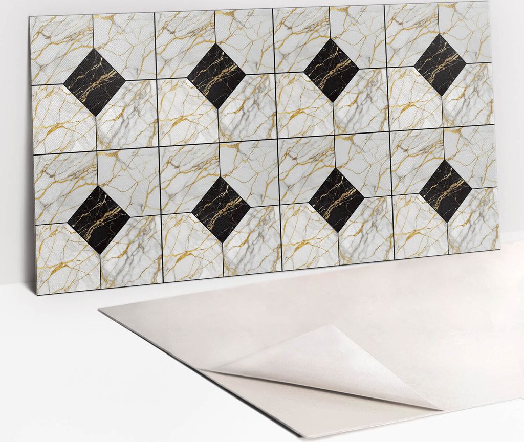 Dekorative PVC Wandpaneele - Küchenpaneele Rückwand hart Innenwand - 100 x 50 - Goldene Marmorlinien
