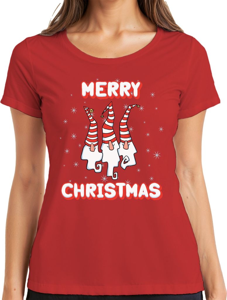 Merry Christmas Schweden Gnome - Weihnachten Weihnachtsgeschenk Christmas Damen T-Shirt, Rot, S
