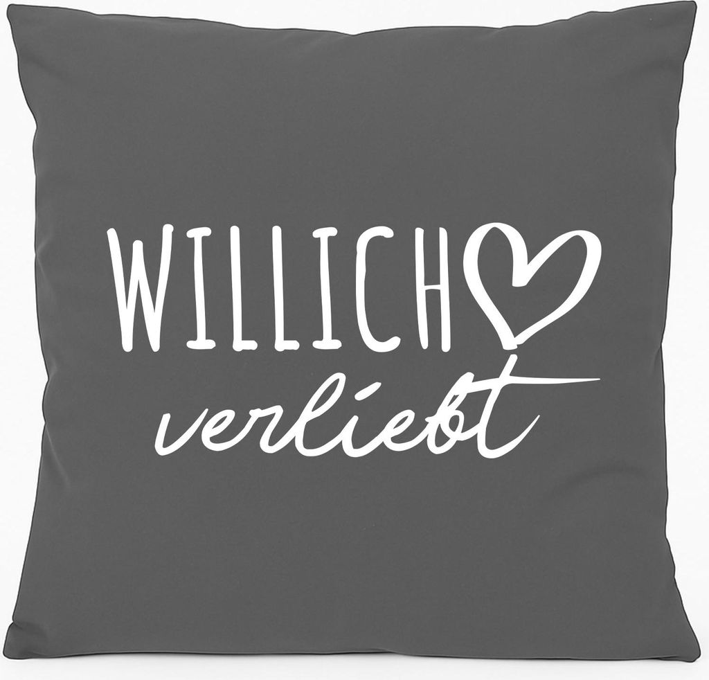 Huuraa Kissen Willich verliebt 40x40cm mit Füllung Steel Grey Baumwolle Dekokissen Geschenkidee