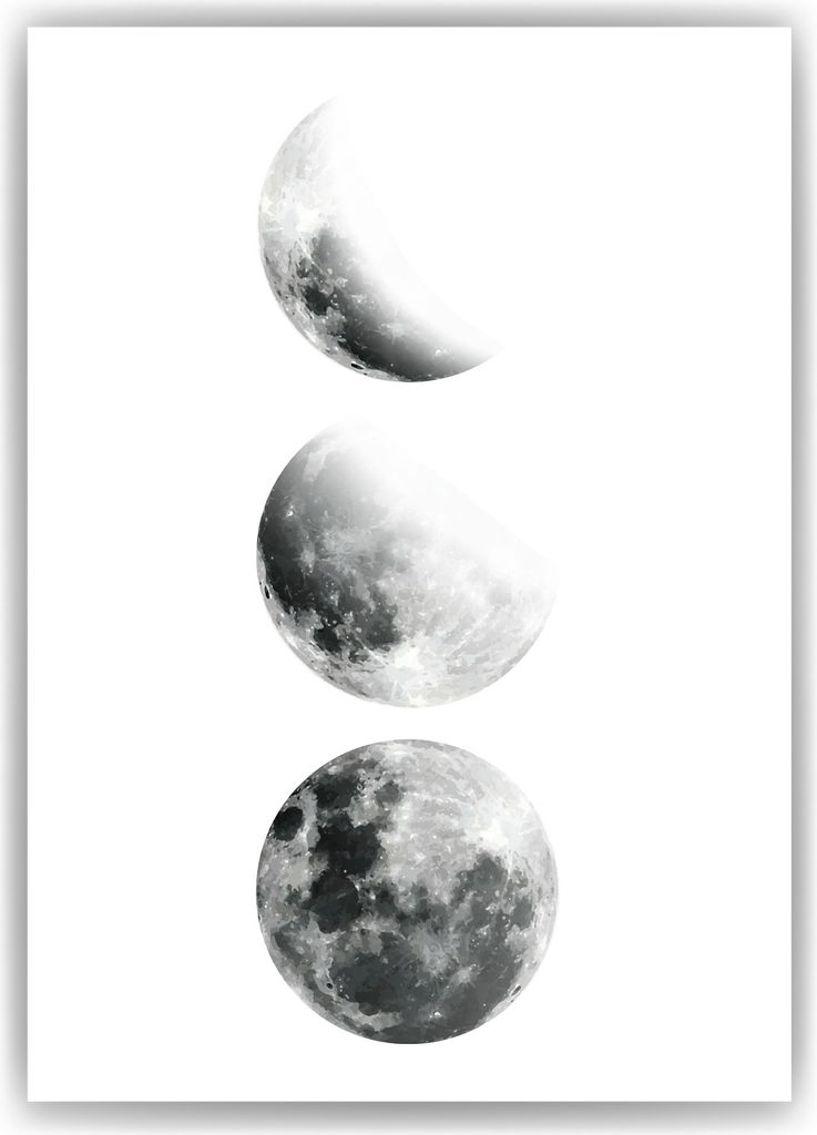 Mondphasen Poster – Mond Wandbild Wohnzimmer Küche Flur Schlafzimmer Zuhause Wanddeko – A3 (29.7x42cm) / ohne Bilderahmen