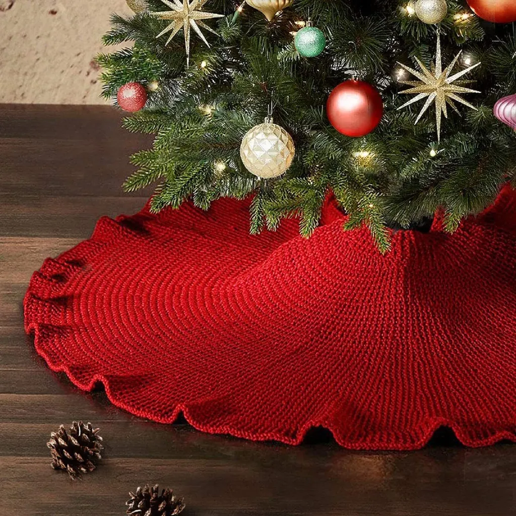 Cache pied de sapin de Noël 122cm rouge, protège sol et décoration