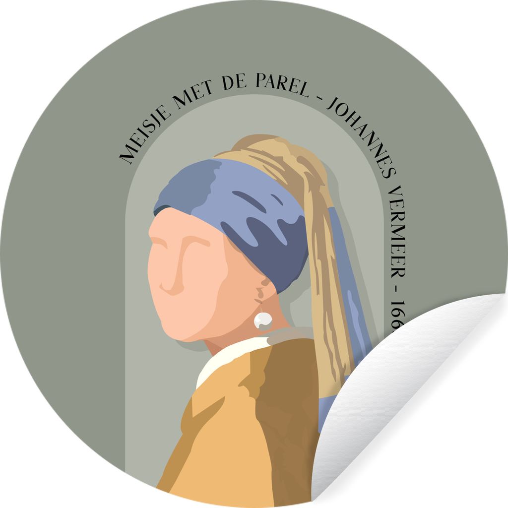 MuchoWow Runde Wandtattoo - Wandsticker Tapete Aufkleber Pastell - Mädchen mit Perlenohrring - Grün - Alte Meister Ø 30 cm Selbstklebend und R...