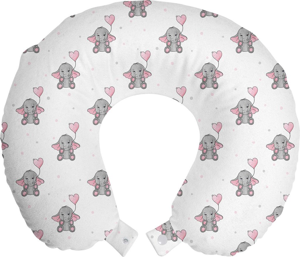 ABAKUHAUS Elephant Nursery Reisekissen Nackenkissen, Herz-Ballone, Schaumstoff Reiseartikel für Flugzeug und Auto, 30x30 cm, Grau Pale Pink Weiß