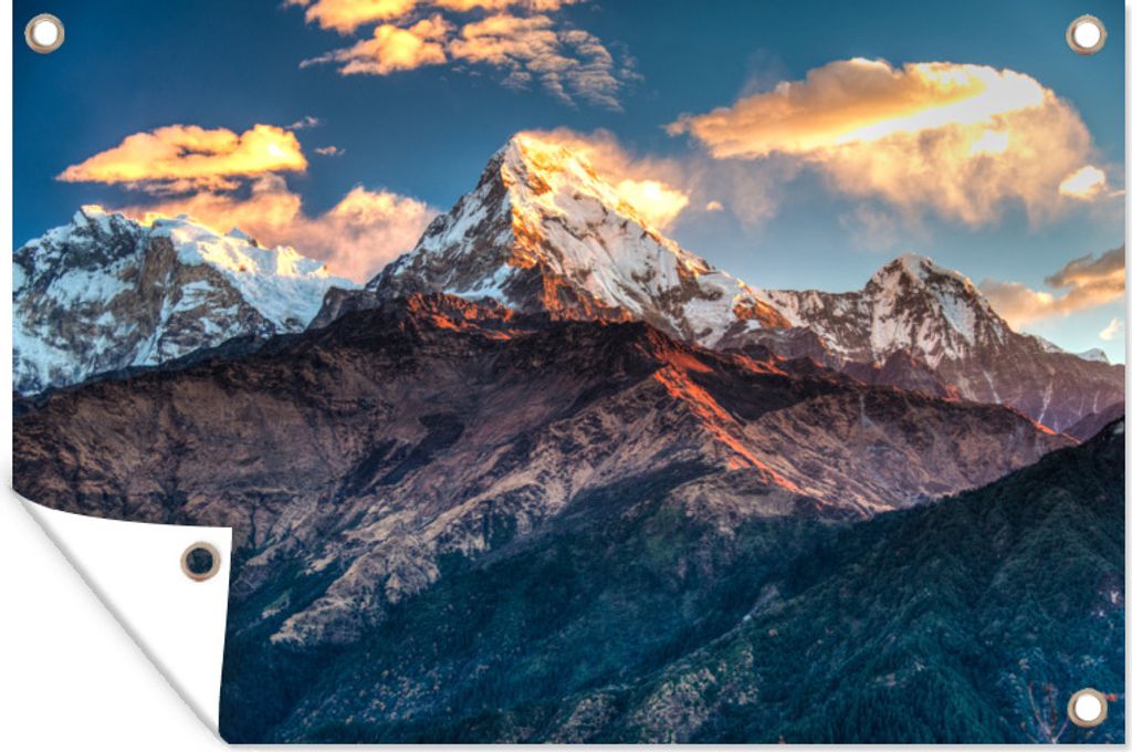MuchoWow 120x80 cm Outdoor-Poster Gartendeko Sichtschutz Garten Poster für den Garten Annapurna-Berg mit Sonne auf Wolken, Nepal