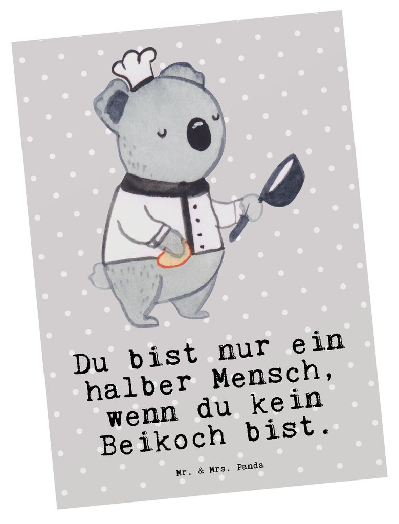Mr. & Mrs. Panda Postkarte Beikoch Herz - Grau Pastell - Geschenk, Ansichtskarten, Spruch, Postkarten, Koch, Ansichtskarte, Grußkarte, Gastronomie...
