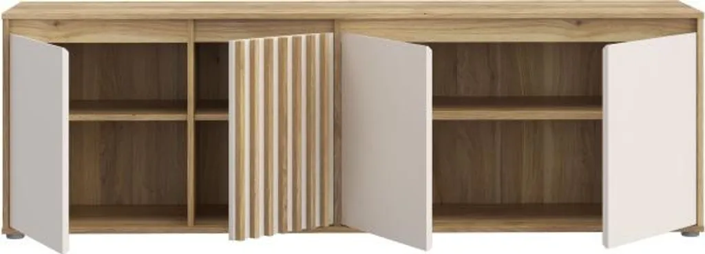 Meuble TV Robuste ELISTON Blanc et Chêne - Support Écran de 174 cm - 4