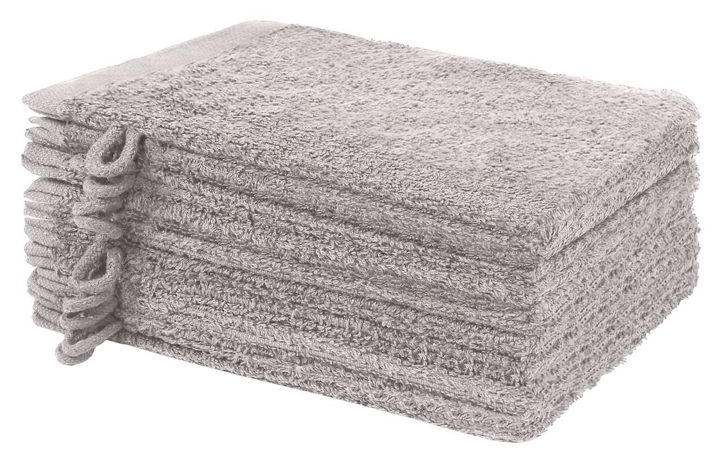 Frottier Waschhandschuhe 10er Pack 15x21cm, 100% Baumwolle, Silber grau