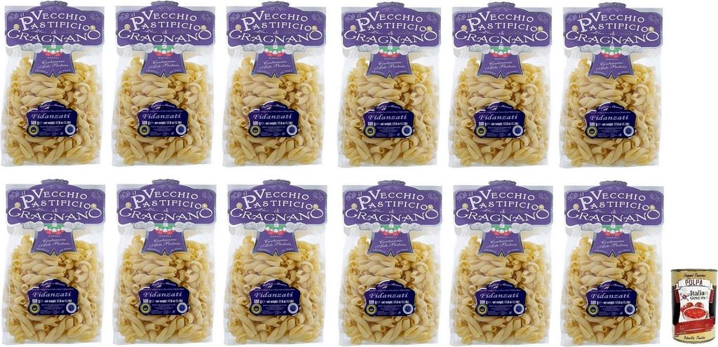 12x Il Vecchio Pastificio di Gragnano Pasta Fidanzati,Gragnano IGP-Nudeln aus Hartweizengrieß von höchster Qualität 500g + Italian Gourmet Polpa...