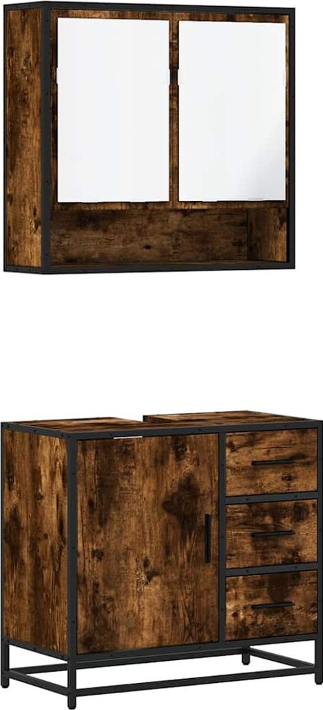 2-tlg. Badmöbel-Set Räuchereiche Holzwerkstoff