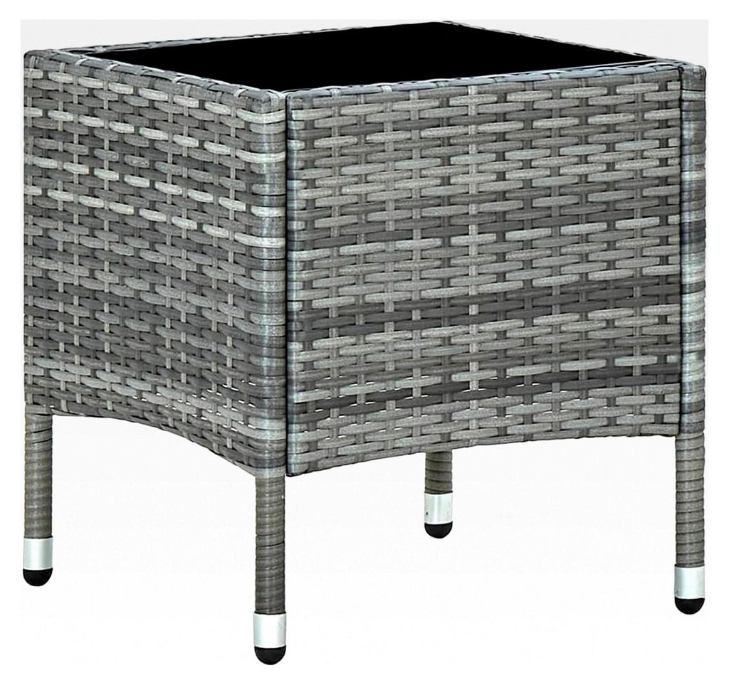 Gartentisch aus PE-Rattan mit Glasplatte, grau, 40x40x45 cm - für Terrasse und Garten