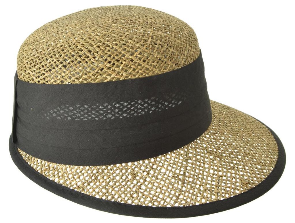 Seeberger Seegras Strohhut Schute mit Kontrasteinfass in beige