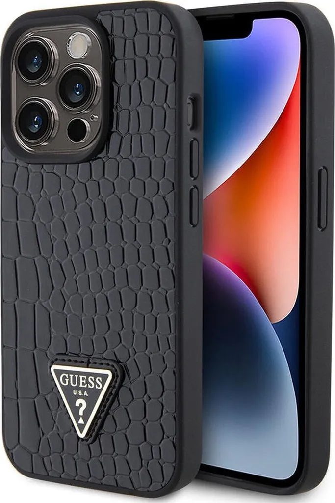 Custodia Guess iPhone 15 Pro Croco Triangle - Nero Effetto Pelle