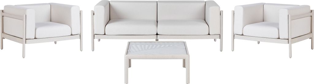 BELIANI 4-Sitzer Lounge Set Beige Kunststoff-Gestell mit Hellbeigen Kissen 2-Sitzer Sofa mit 2 Sesseln und Couchtisch Modernes Design Outdoor Indoor