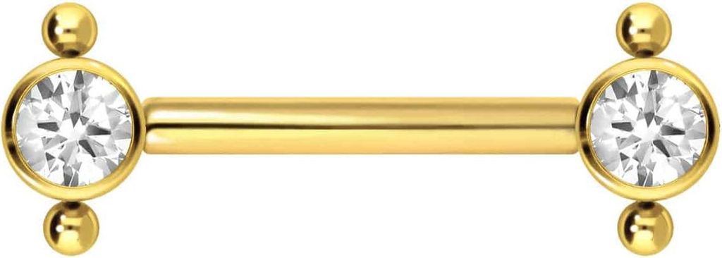 Zungenpiercing, Intim-Piercing Titan Barbell mit Push Fit KRISTALL + 2 KUGELN Gold Stablänge: 12mm