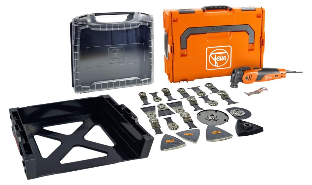 Fein MM 700 Max Multifunktionswerkzeug 450 W Starlock Max + 33 tlg. Zubehör Set + L-Boxx