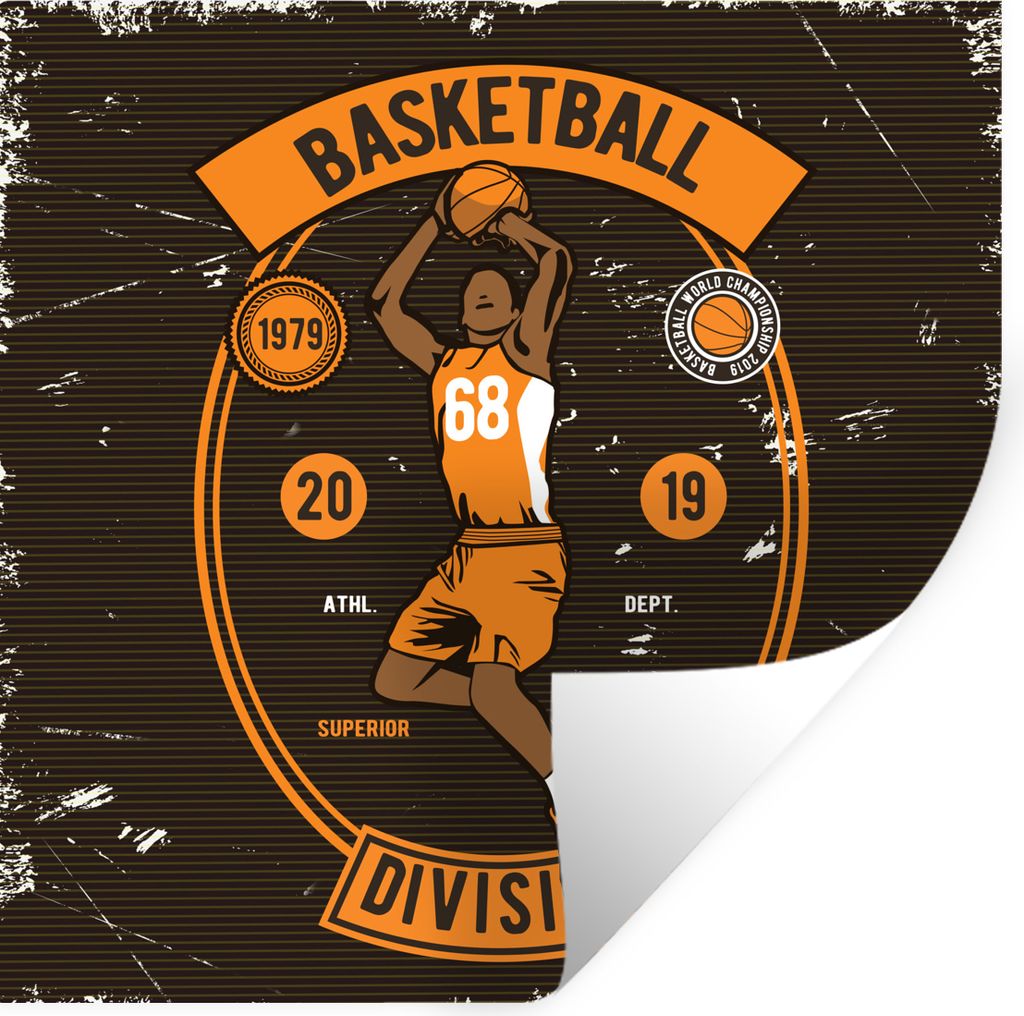 MuchoWow Wandtattoo Wandsticker Wandaufkleber Mancave - Basketball - Sport - Vintage - Orange 100x100 cm Selbstklebend und Repositionierbar - Wie...