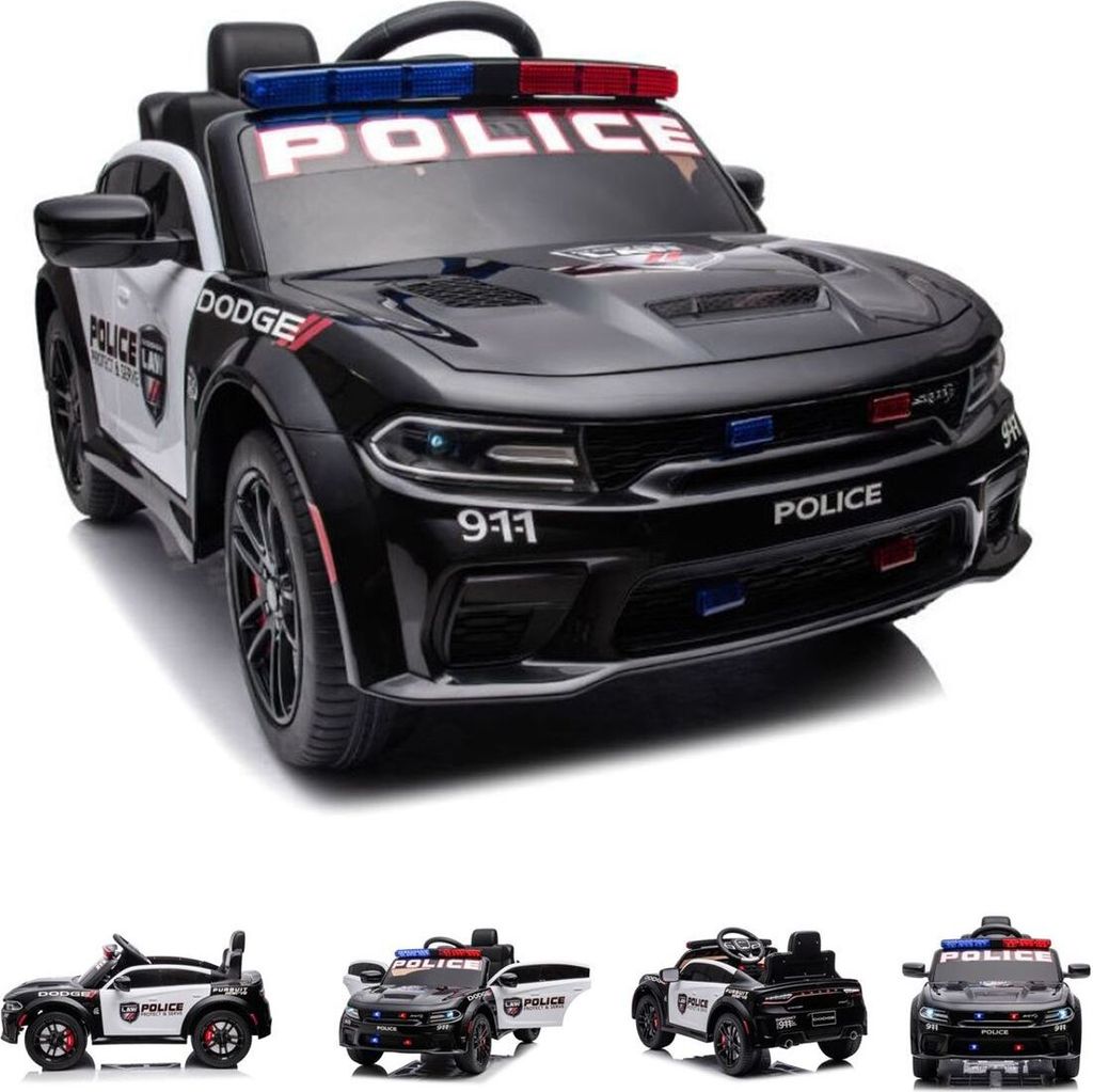 ES-Toys Kinder Elektroauto Dodge Polizei, Sirene, Polizei-Lichter, Fernbedienung schwarz