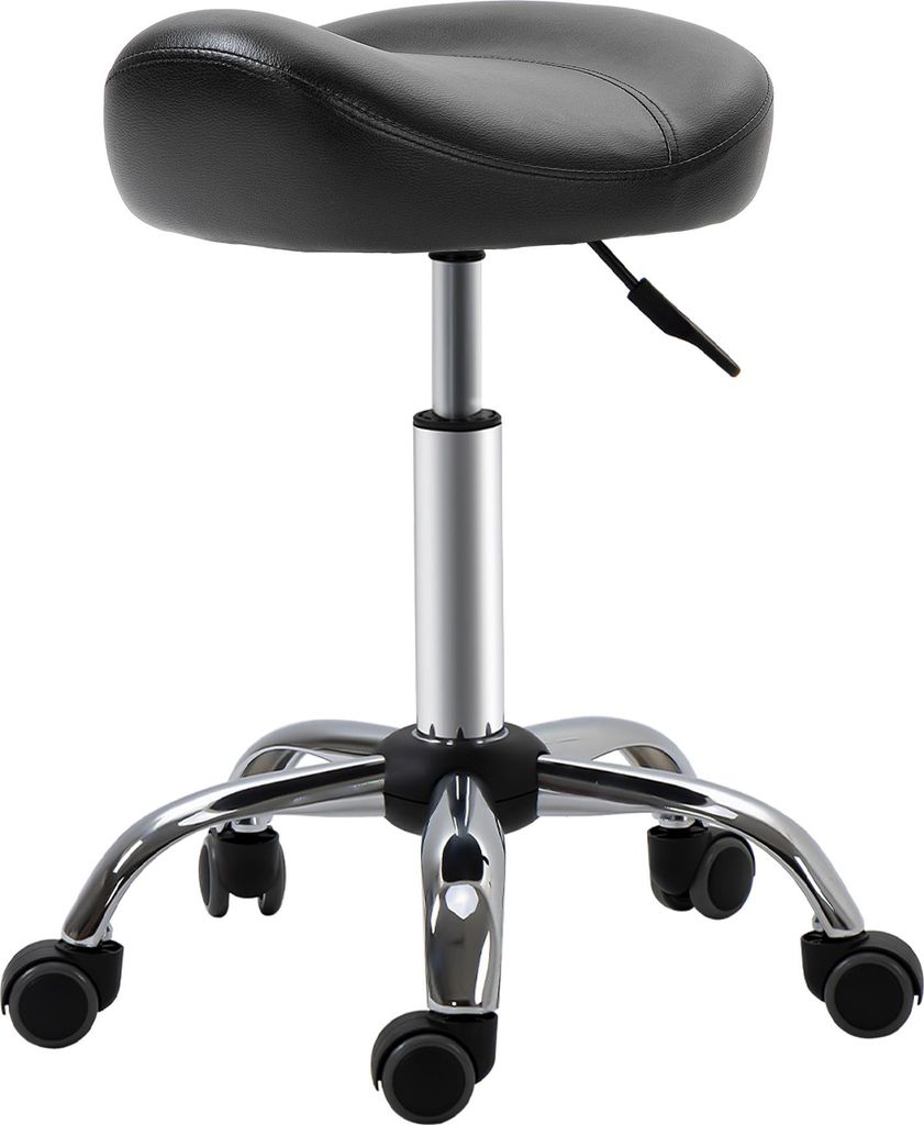 Salonhocker mit Sattelsitz, h?henverstellbar, Kunstleder, 48x48x54-69cm, Schwarz