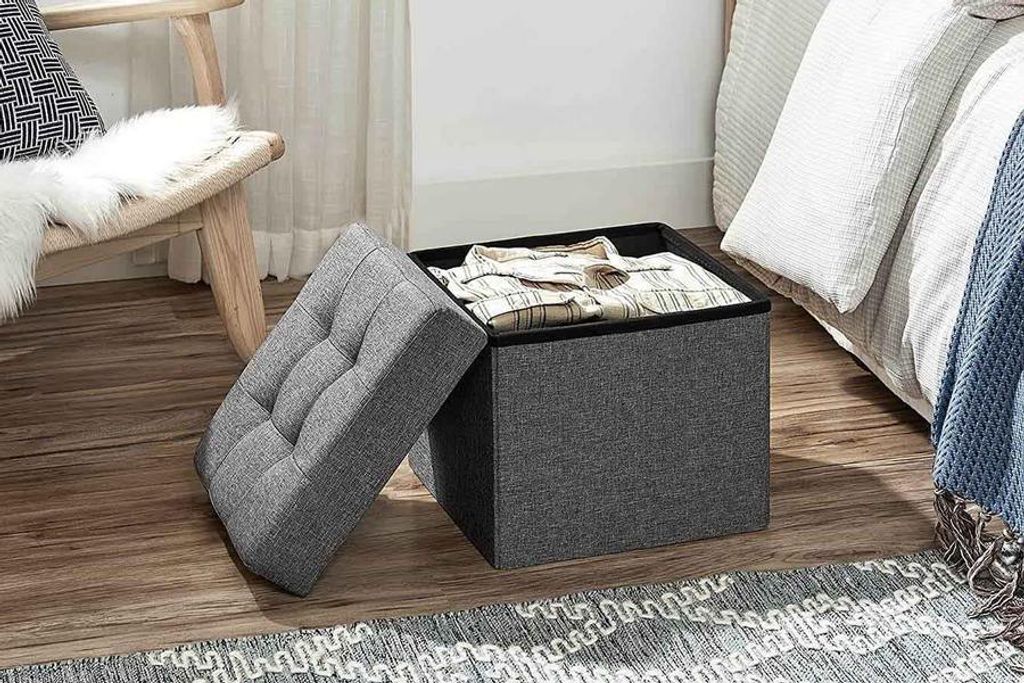 Šedý prošívaný puf 38 cm sedák podnožka Obrázek produktu 15