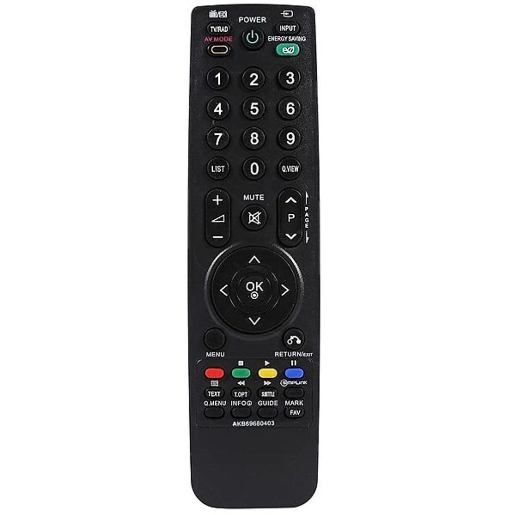 A black remote control is shown against a white background.