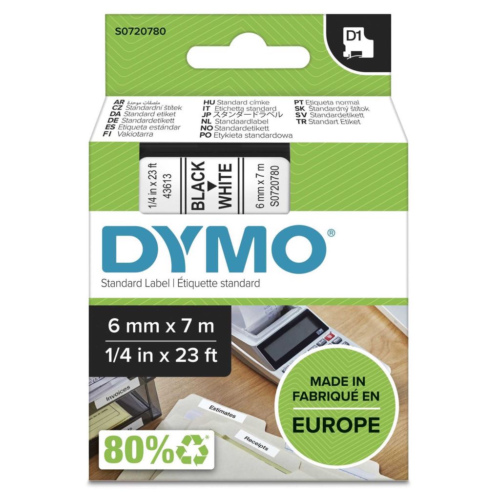 DYMO D1  Schriftband 43613   6mmx7.0m schwarz->weiß Produktbild 