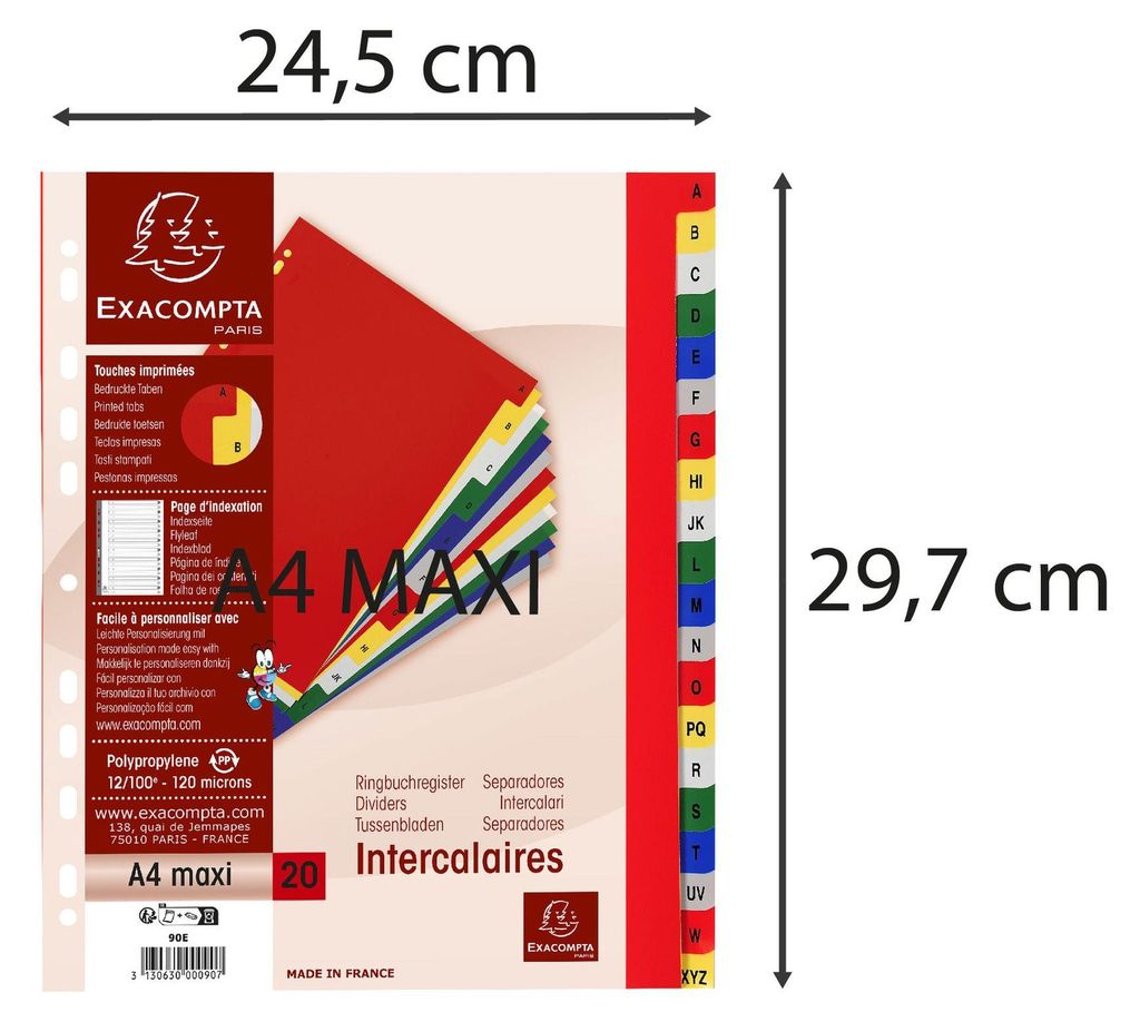 Exacompta Farbregister PP A-Z DIN A4+ 20-teilig farblich Produktbild 
