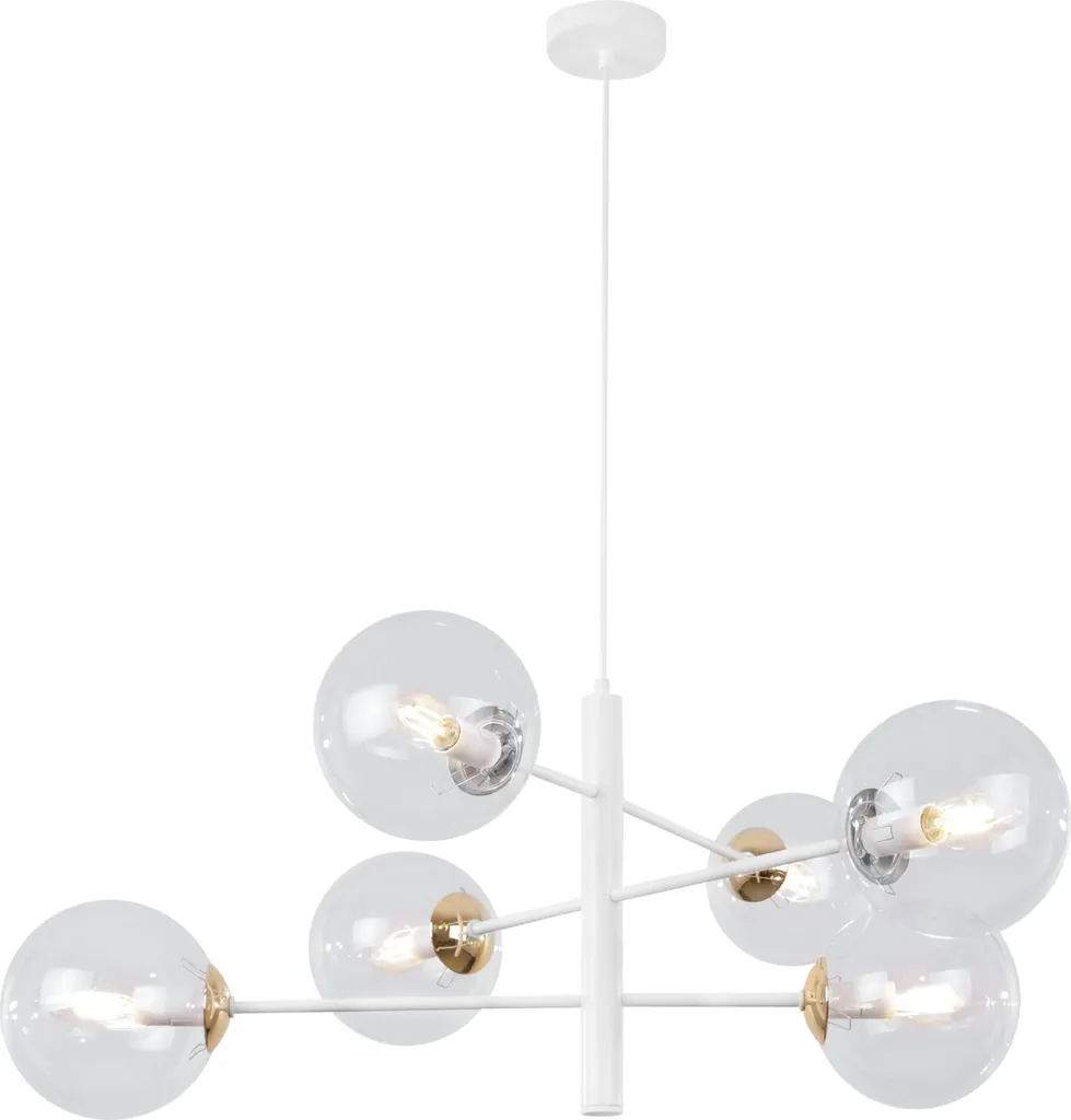 Lampadario Vicenza Bianco Oro 6 Luci | Stile Classico Vetro Trasparente