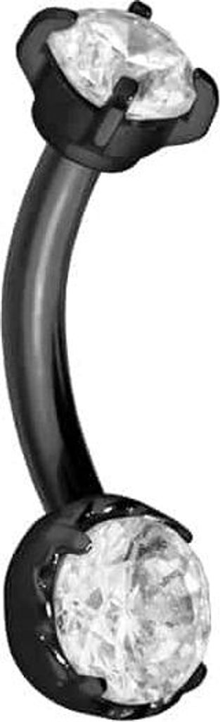 Bauchnabel-Piercing, Rook Piercing Titan Banane mit Push Fit 2 EINGEFASSTE KRISTALLE Schwarz Stablänge: 6mm