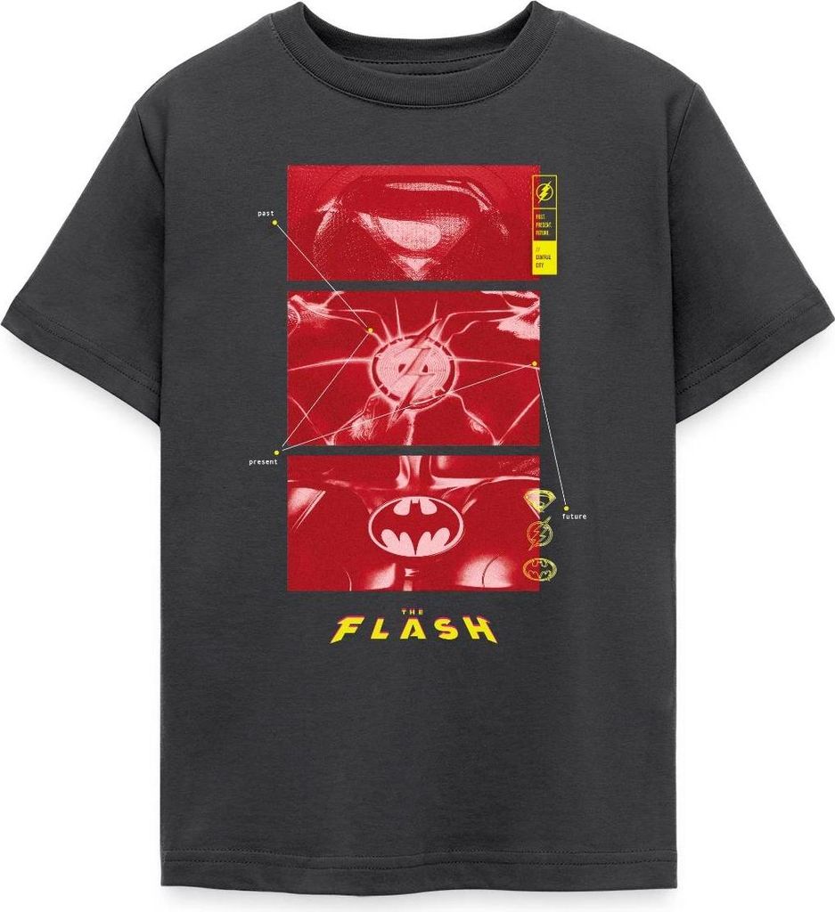 Spreadshirt The Flash Anzüge Supergirl Flash Batman Mit Logos Teenager T-Shirt, 134/146 (9-11 Jahre), Dunkelgrau