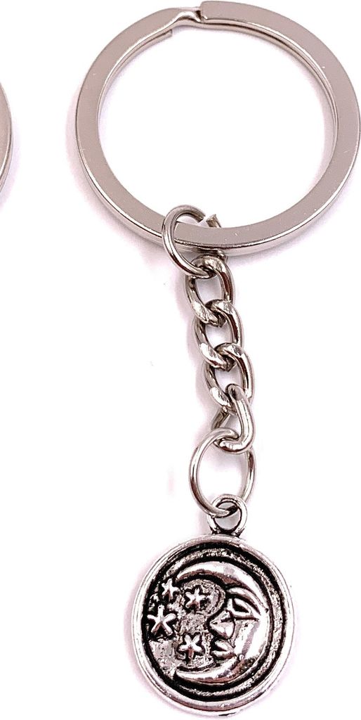 Onwomania Schlüsselanhänger Sleepy Moon Schlafender Mond Silber Metall Anhänger Charm