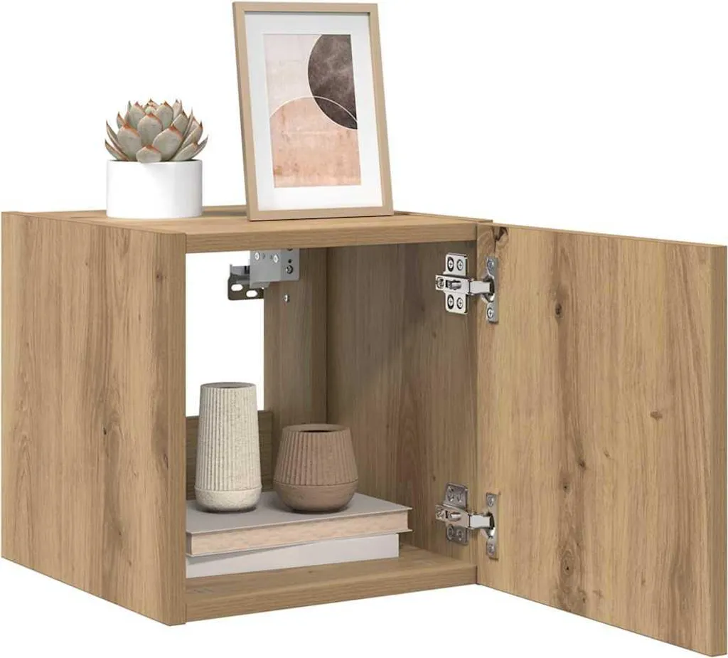 Meuble de salon TV LED chêne artisan - Finition bois naturelle 30 cm