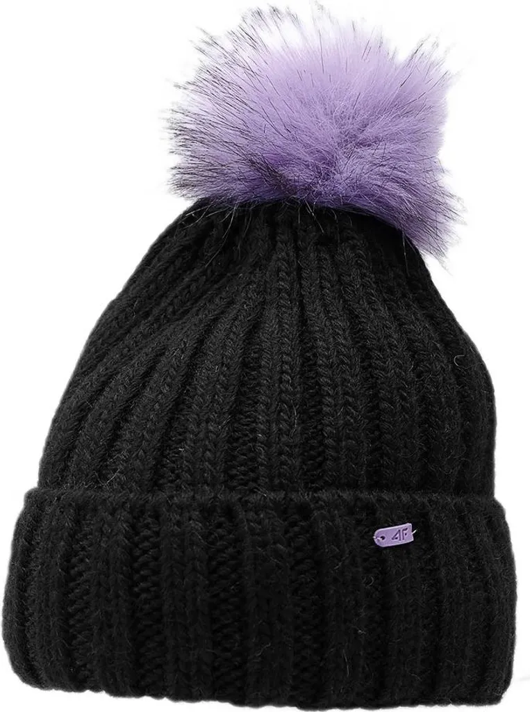 4F Cappello Invernale Bambini Pompon Pile - Nero Viola Termico