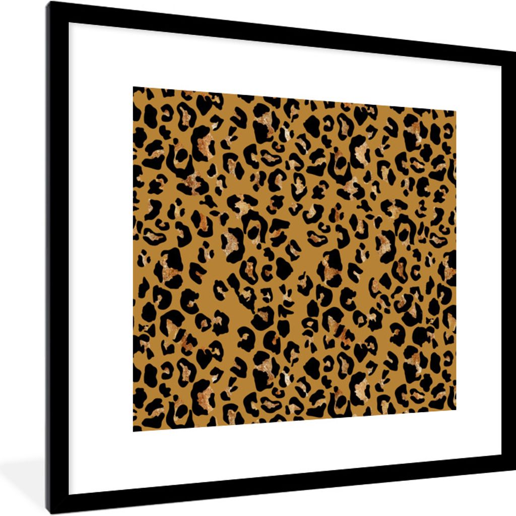 MuchoWow Gerahmtes Poster Pantherdruck - Gelb - Gold 40x40 cm - Poster mit Schwarzem Bilderrahmen Wandposter Rahmen Foto Bilder - Poster - Plakat...