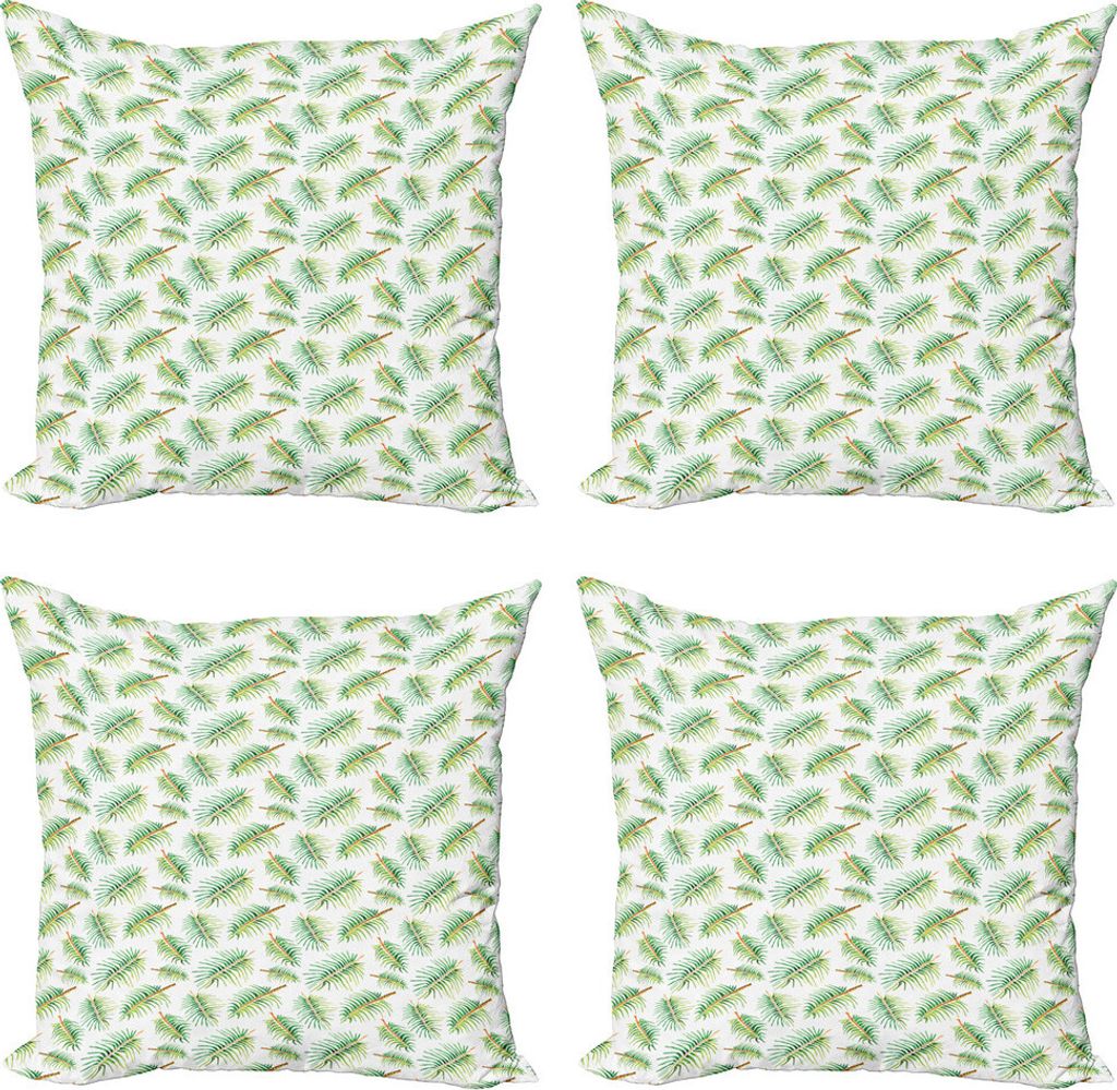 ABAKUHAUS Botanisch Kissenbezug Set (4 Stück), Tropical Aquarell Palm, Moderner Doppelseitiger Digitaldruck, 50 cm x 50 cm, Grün Pale Vermilion