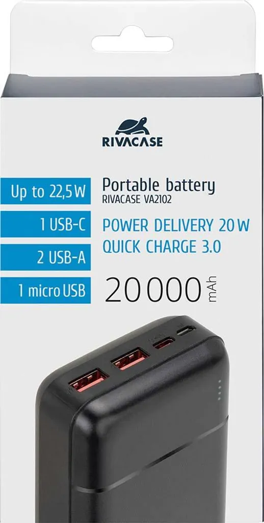 Batterie Externe Haute Capacité 20000mAh RivaCase VA2102 Noir Puissante
