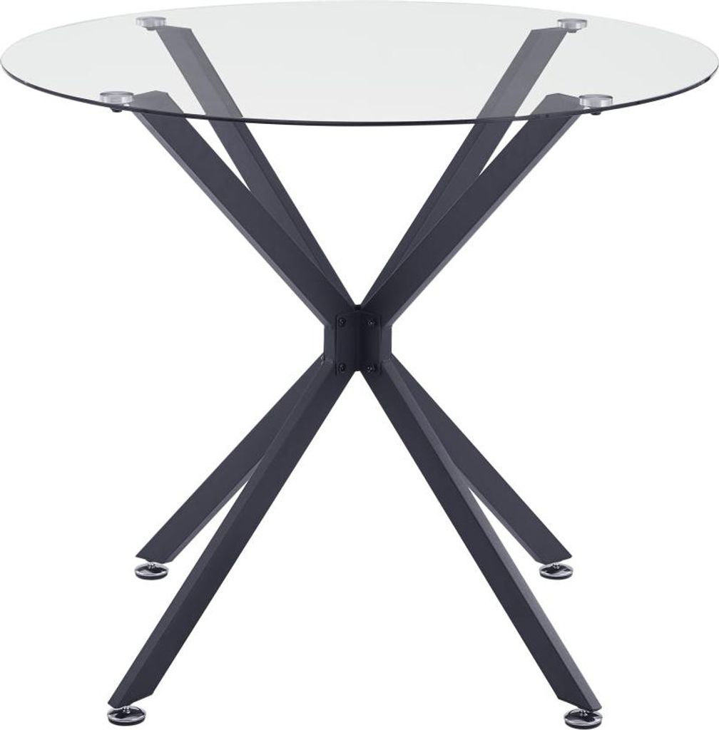 Esstisch Rund 90 cm Schwarz, Glastisch mit Gehärtetem Glas & Metallbeinen, Modernes Design