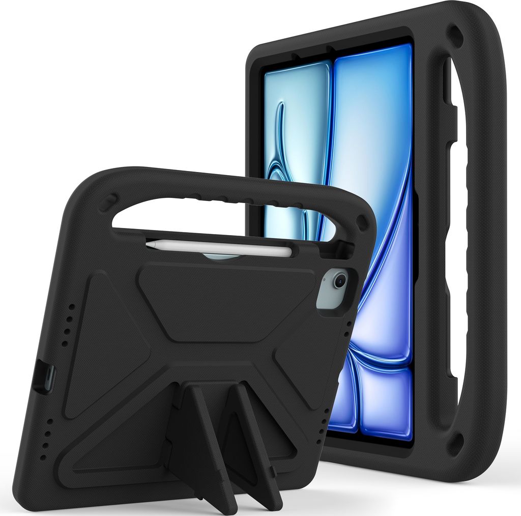 Hülle für iPad Pro 11 Zoll M4 2024 5th Generation, Leichte Stoßfeste Eva Kinder Schutzhülle mit Griff und Faltbarem Ständer Schwarz