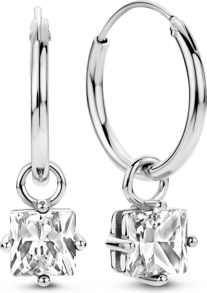 New Bling 9NB-1260 Silberohrringe mit Anhänger - Kristall - Quadratisch - 6mm - Ohrringe - 15x1.5mm - Ohrringe - Rhodium - Silber