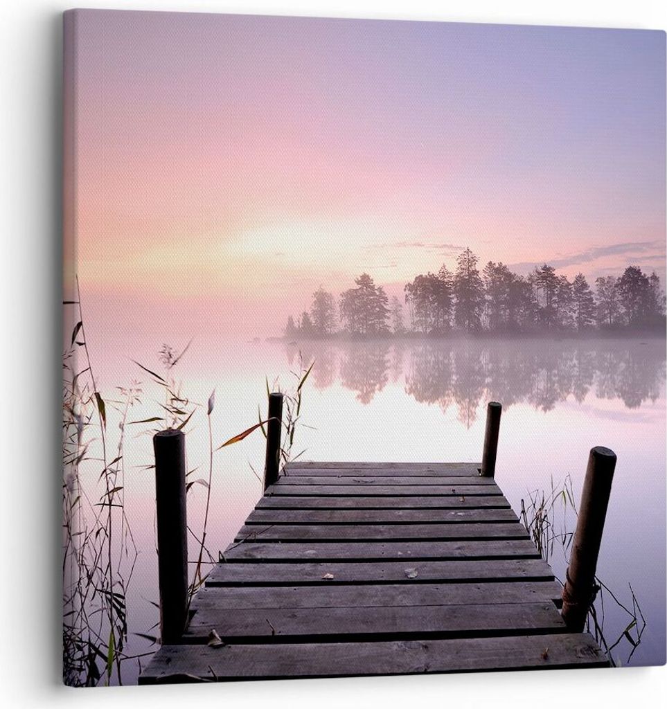 Bild auf Leinwand - Leinwandbild - Morgen Sonnenaufgang Nebel See - 30x30cm - Wand Bild - Wanddeko - Leinwanddruck - Bilder - Kunstdruck - Wanddeko...
