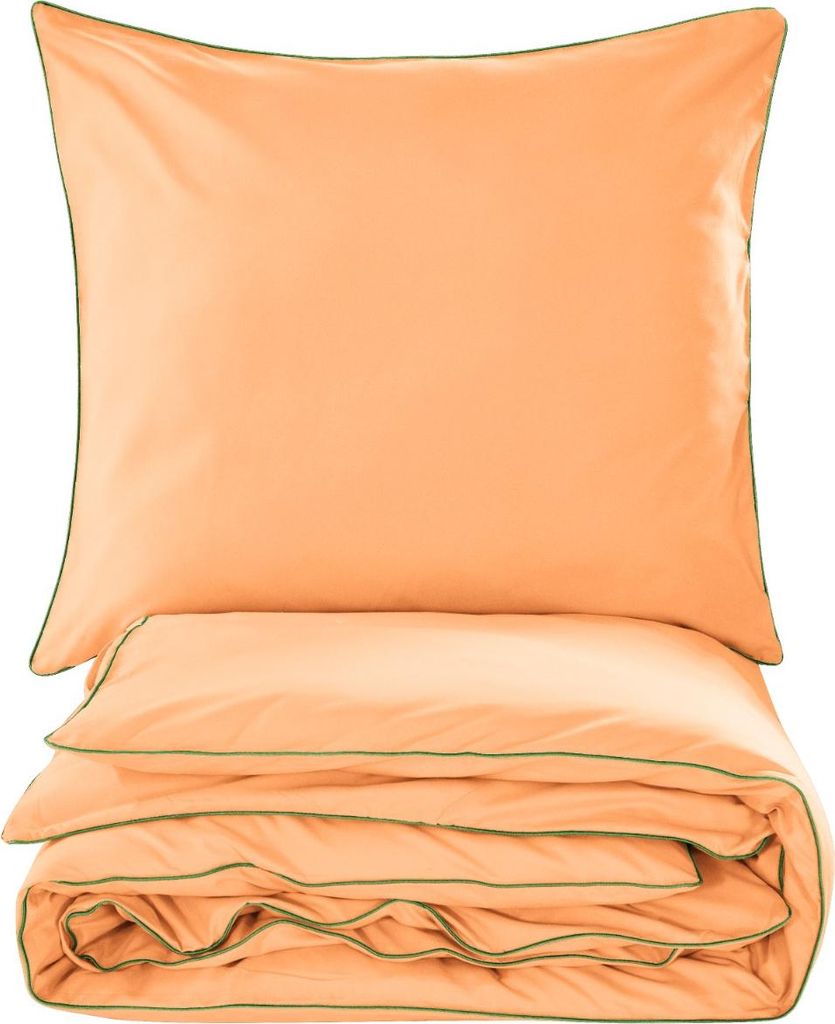 Basic Bettwäscheset 140x200 apricot, flaschengrüne Paspel Produktbild 