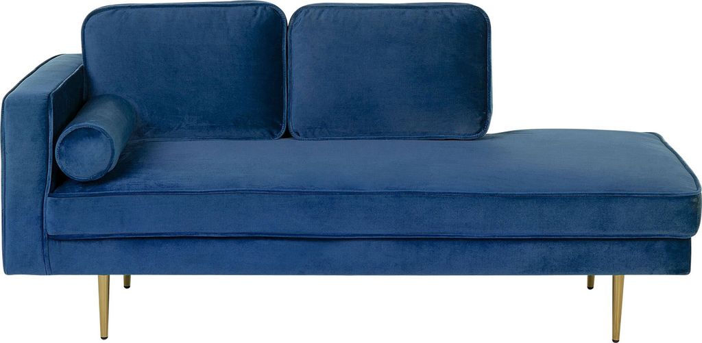 BELIANI Chaiselongue Linksseitig Marineblau Samt mit Goldenen Metallbeinen Lehne Kissen Nackenrolle Modern Récamiere Liegesofa für Wohnzimmer