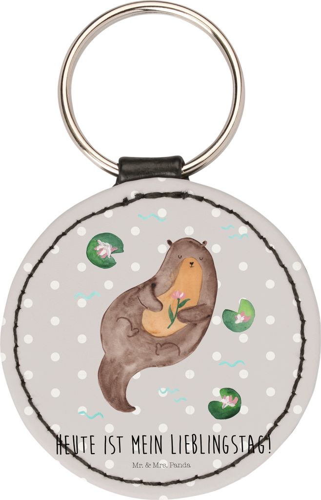 Mr. & Mrs. Panda Anhänger Otter Seerose - Grau Pastell - Geschenk, Schlüsselanhänger Bunt, Modern, Seeotter, kleiner, Lieblingstag, Fluss, Tasch...