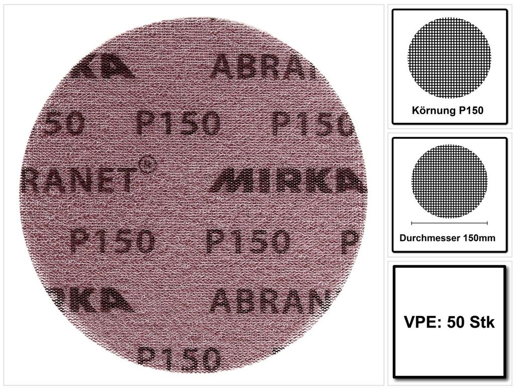 Mirka ABRANET tarcze szlifierskie Grip 150mm P150 50 szt. ( Zdjęcie produktu 