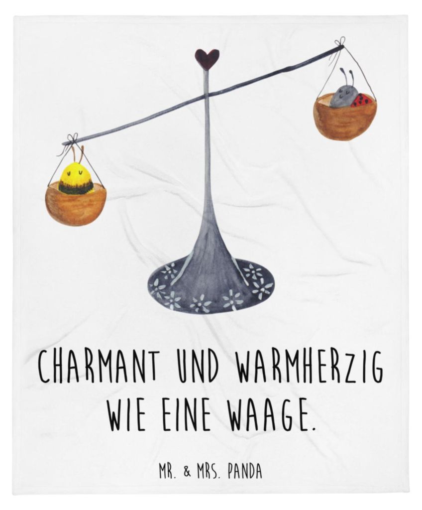 Mr. & Mrs. Panda Sofaüberwurf Sternzeichen Waage - Weiß - Geschenk, Tagesdecke, Gleichgewicht, Bettdecke, Biene, Wohndecke, Marienkäfer, Decke, ...