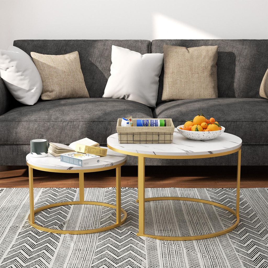 Couchtisch 2er Set mit Metallgestell Ø(80+60)cm Rund Produktbild 